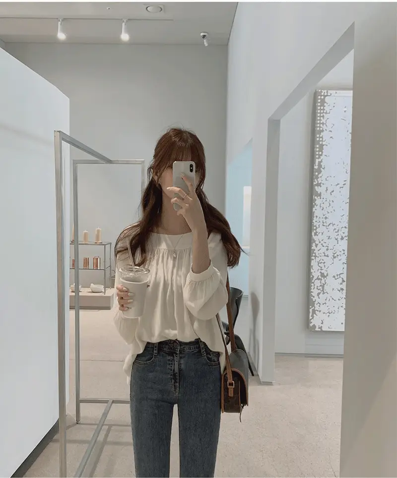 Spring Pullover Top Gray Cotton Round Neck Chiffon — feature 14