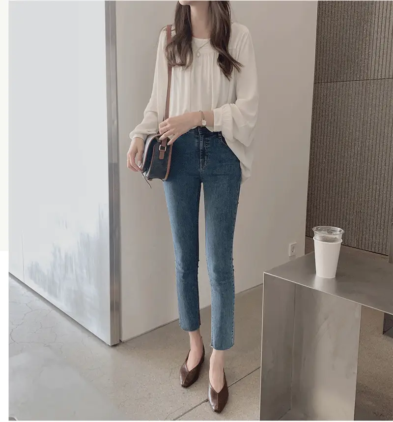Spring Pullover Top Gray Cotton Round Neck Chiffon — feature 15