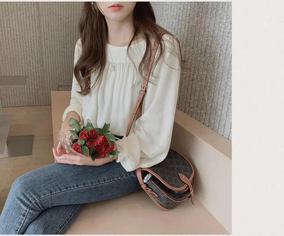 Spring Pullover Top Gray Cotton Round Neck Chiffon — feature 3