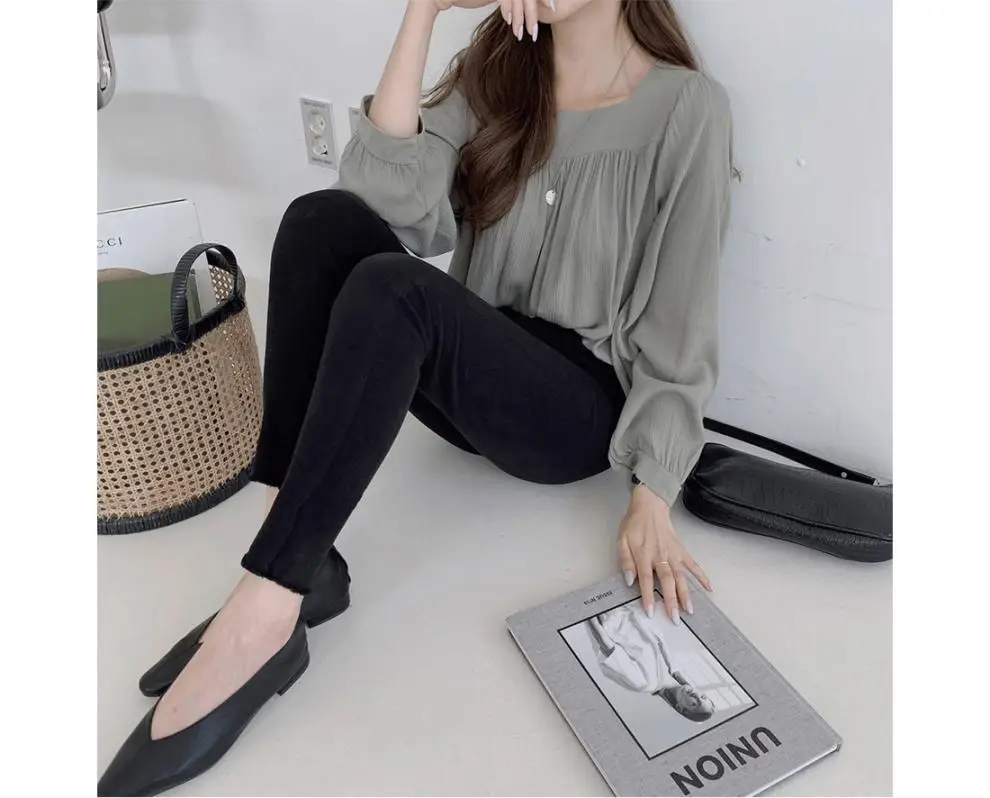 Spring Pullover Top Gray Cotton Round Neck Chiffon — feature 5