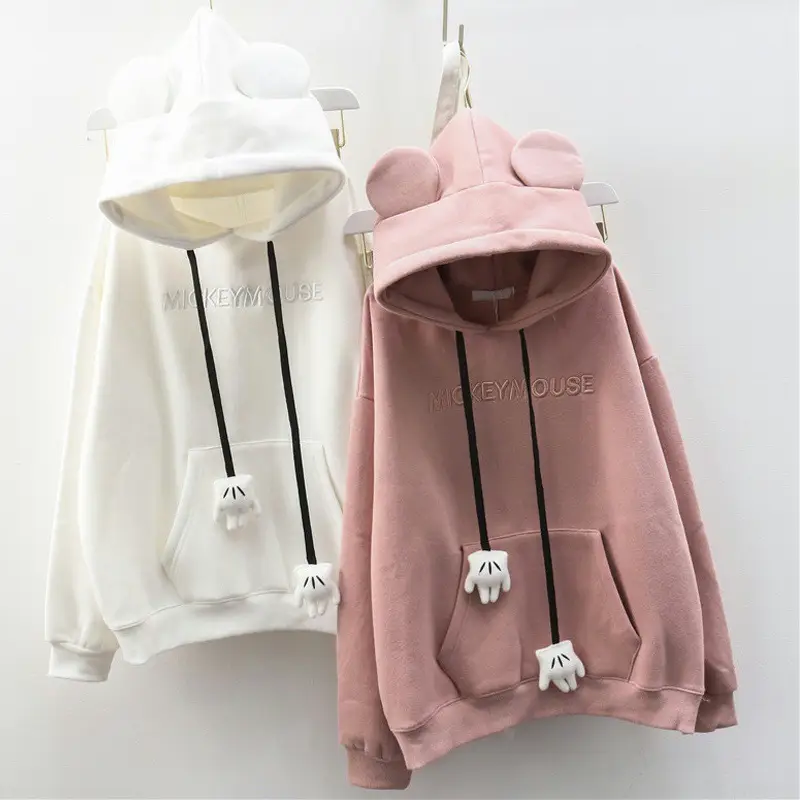 Women's White Bear Hooded Hoodie Set Winter Casual - Image 6