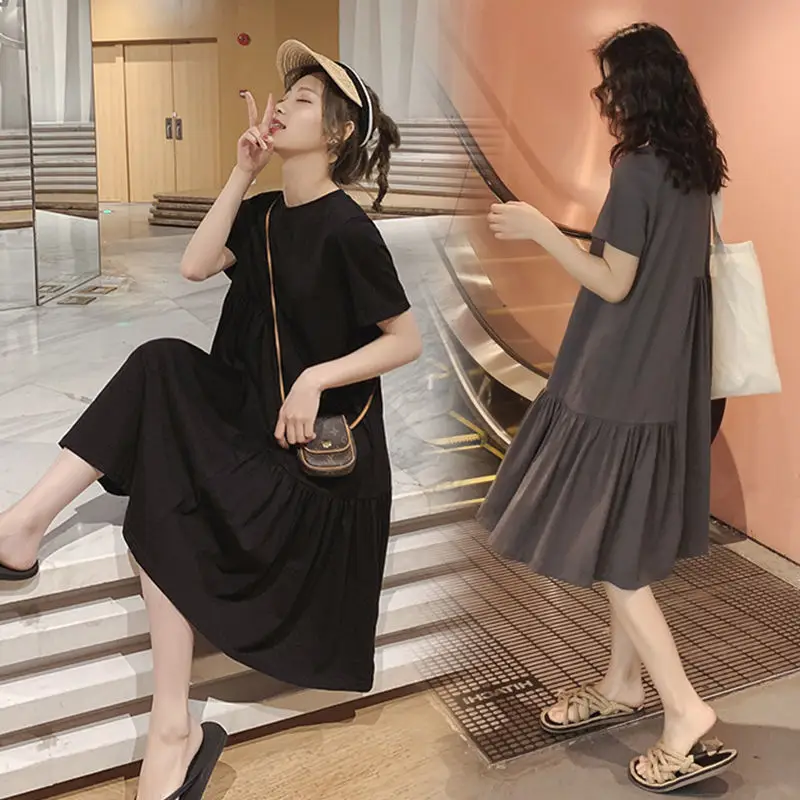 Maternity Dress Grey Asymmetrical Mid Length Summer Loose