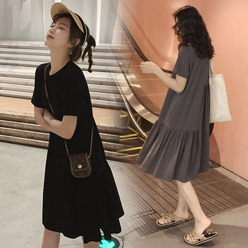 Maternity Dress Grey Asymmetrical Mid Length Summer Loose