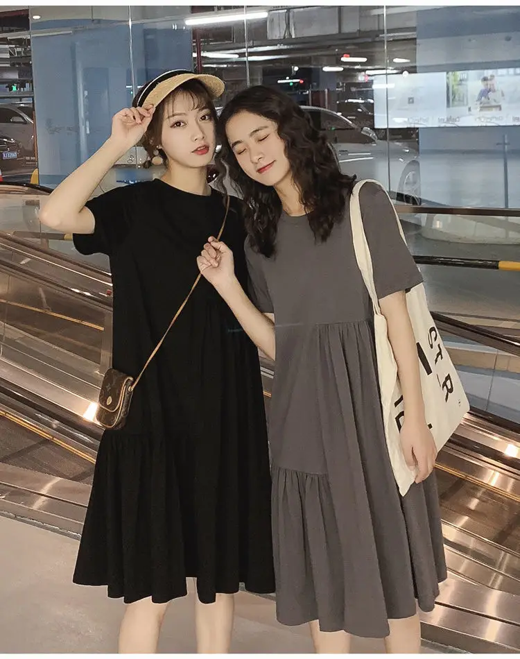 Maternity Dress Grey Asymmetrical Mid Length Summer Loose — feature 2