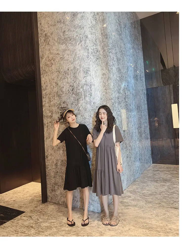 Maternity Dress Grey Asymmetrical Mid Length Summer Loose — feature 6