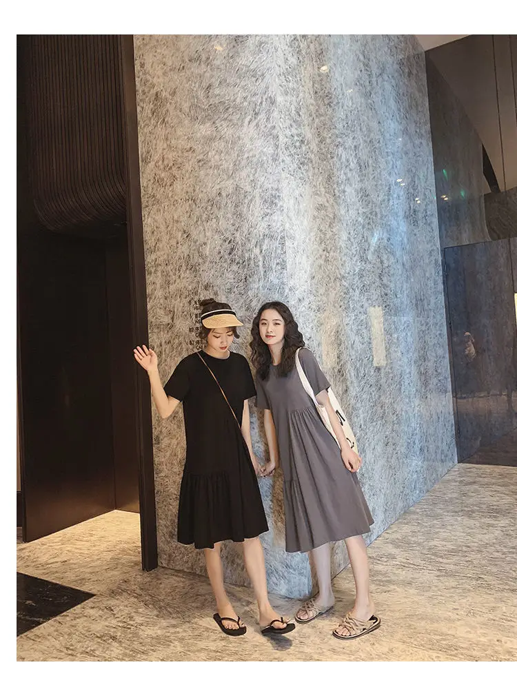 Maternity Dress Grey Asymmetrical Mid Length Summer Loose — feature 7