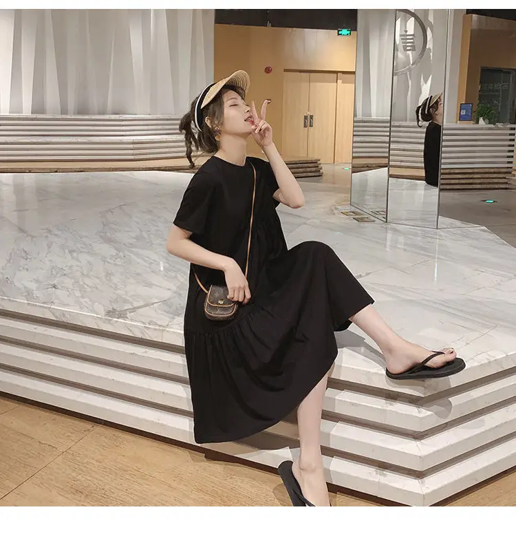 Maternity Dress Grey Asymmetrical Mid Length Summer Loose — feature 9