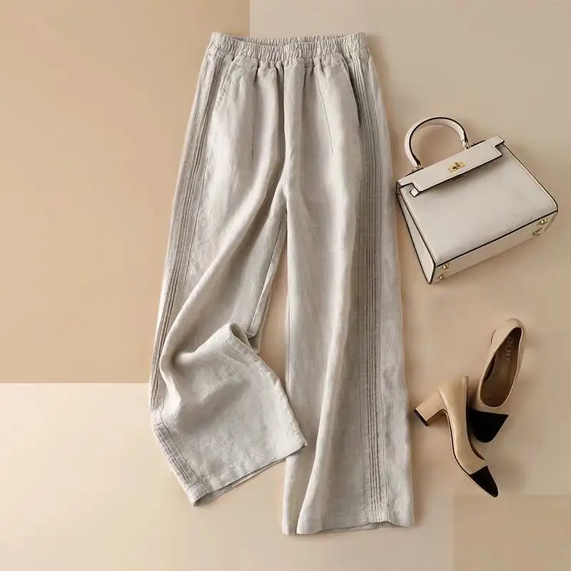 Women's 2022 Wide-leg Pants Cotton Linen Slimming High Waist - Image 3