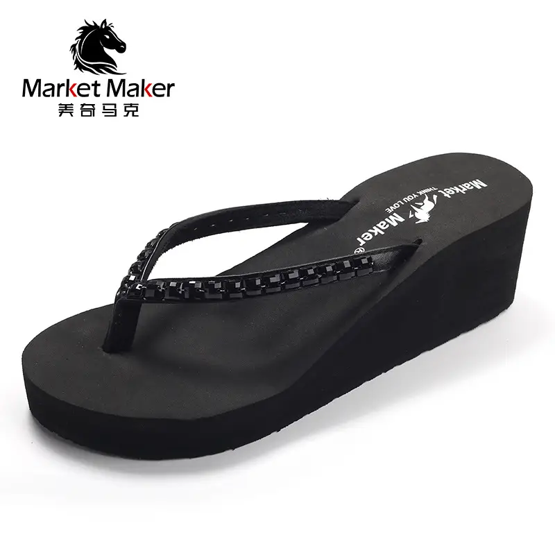 2021 Black Rhinestone Wedge Sandals for Women