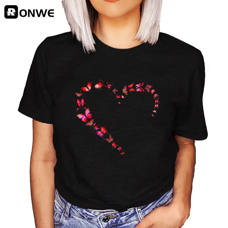 Women Leopard Heartbeat Printed T-Shirt White Short Sleeve