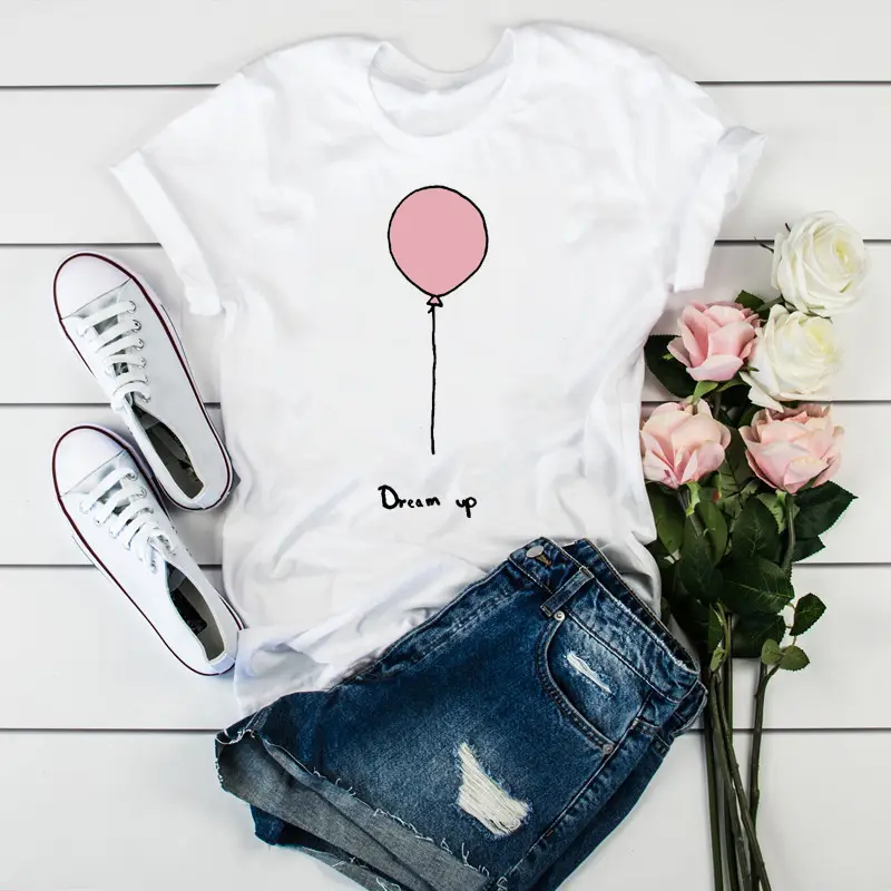 Women Leopard Heartbeat Printed T-Shirt White Short Sleeve