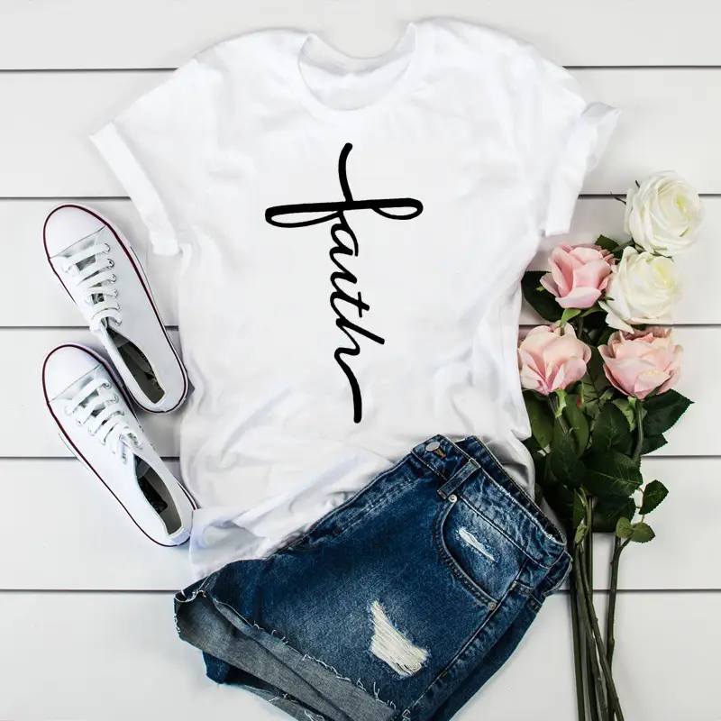 Women Leopard Heartbeat Printed T-Shirt White Short Sleeve