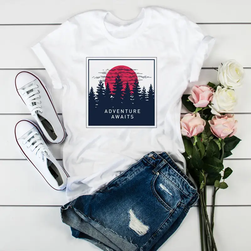 Women Leopard Heartbeat Printed T-Shirt White Short Sleeve