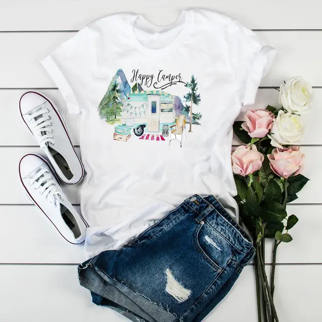 Women Leopard Heartbeat Printed T-Shirt White Short Sleeve