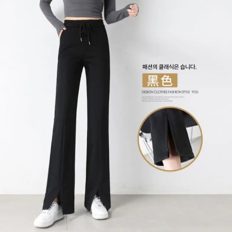 Women Black Wide Leg Flared Pants High Waist 2025 - Image 2