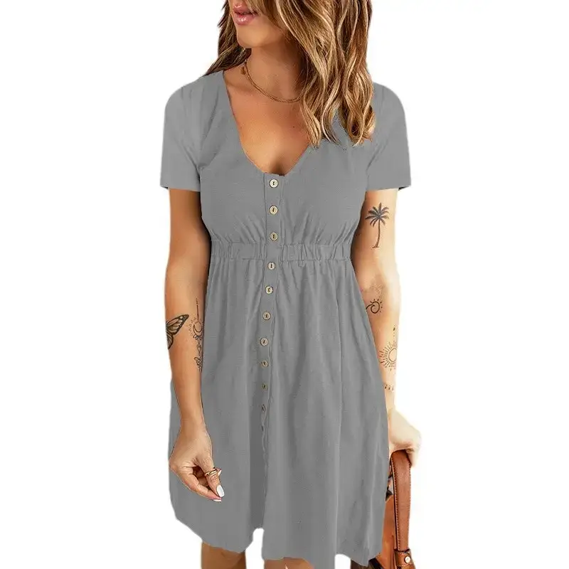 2026 Spring Summer V-Neck Short Sleeve Dress - Image 17