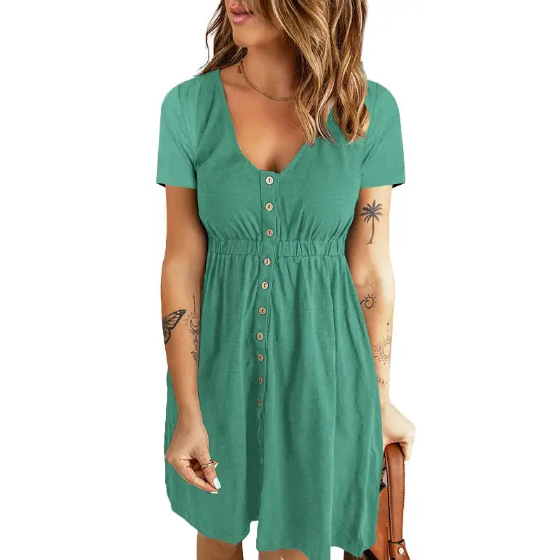 2026 Spring Summer V-Neck Short Sleeve Dress - Image 12