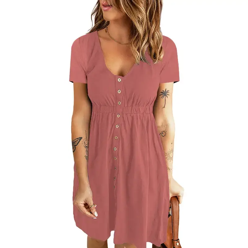 2026 Spring Summer V-Neck Short Sleeve Dress - Image 3