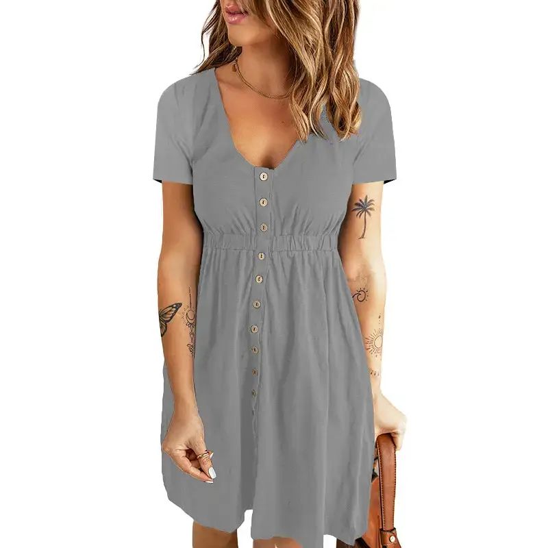 2026 Spring Summer V-Neck Short Sleeve Dress - Image 9