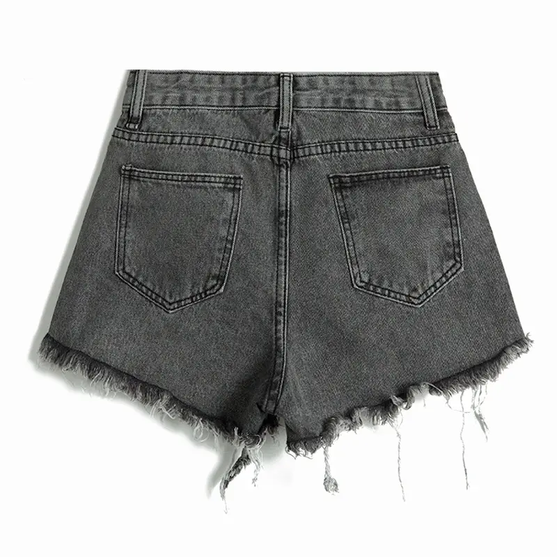 Women Blue Ripped Denim Shorts Slimming High Waist - Image 6