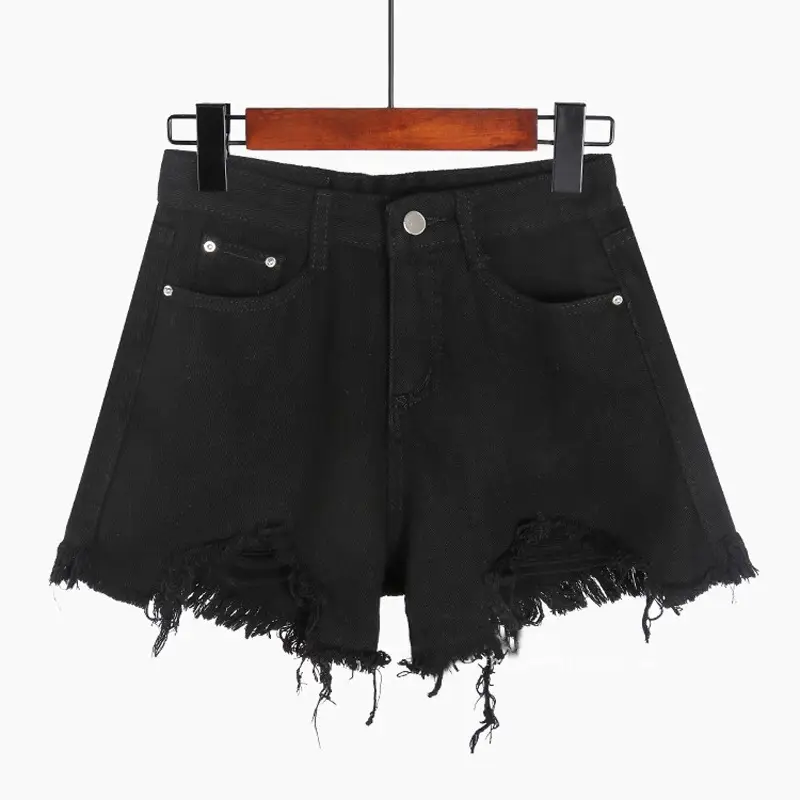 Women Blue Ripped Denim Shorts Slimming High Waist - Image 2