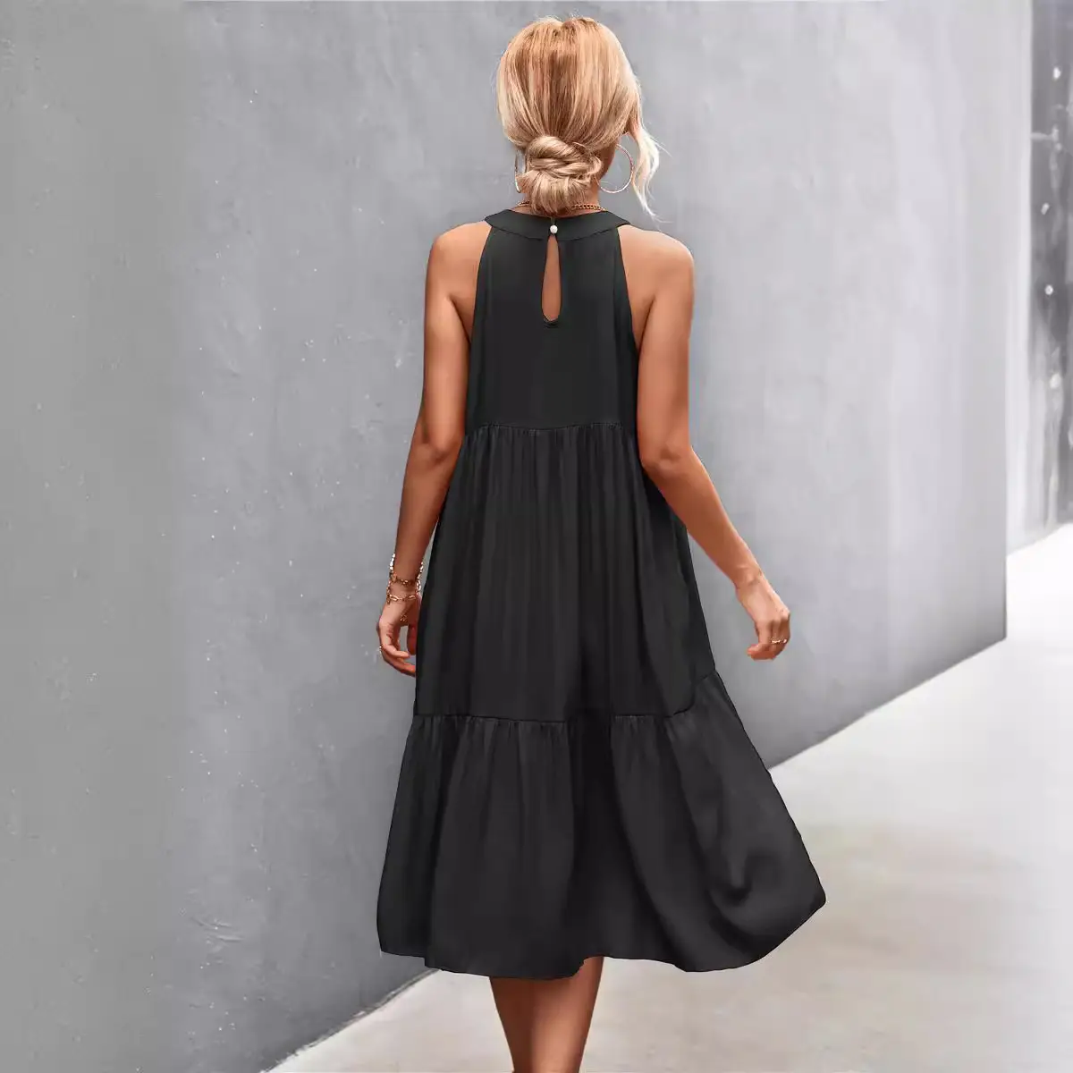 Pink Halter Stitching Dress for Women Spring Summer Wear