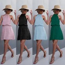 Pink Halter Stitching Dress for Women Spring Summer Wear — feature 1