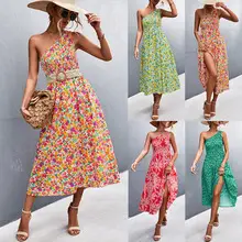 Pink Halter Stitching Dress for Women Spring Summer Wear — feature 11