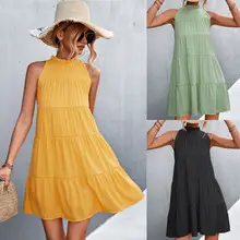 Pink Halter Stitching Dress for Women Spring Summer Wear — feature 3
