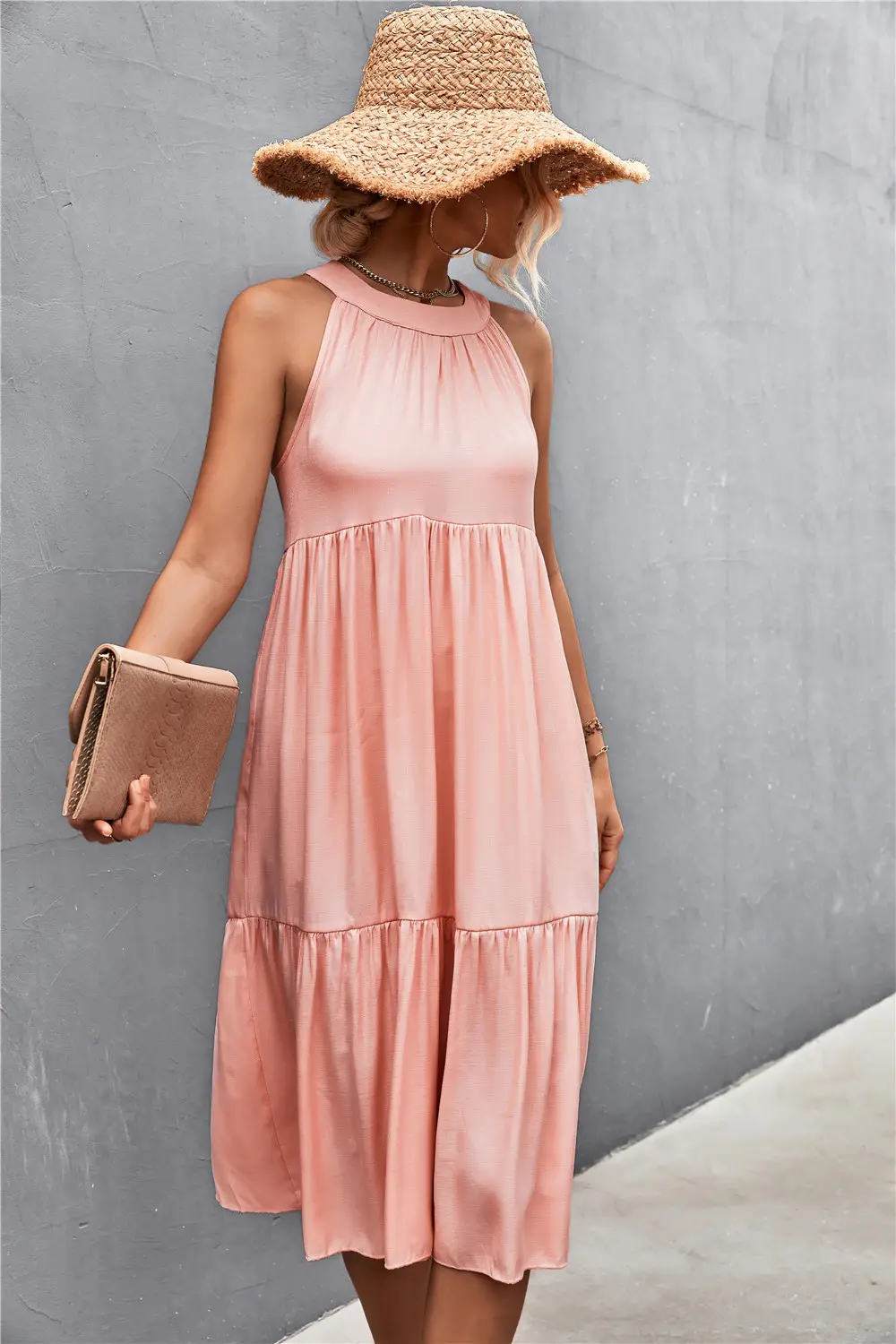 Pink Halter Stitching Dress for Women Spring Summer Wear — feature 35