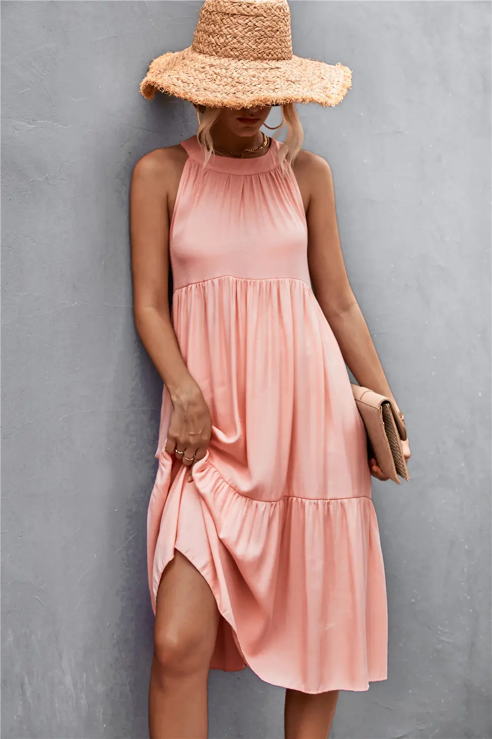 Pink Halter Stitching Dress for Women Spring Summer Wear — feature 36
