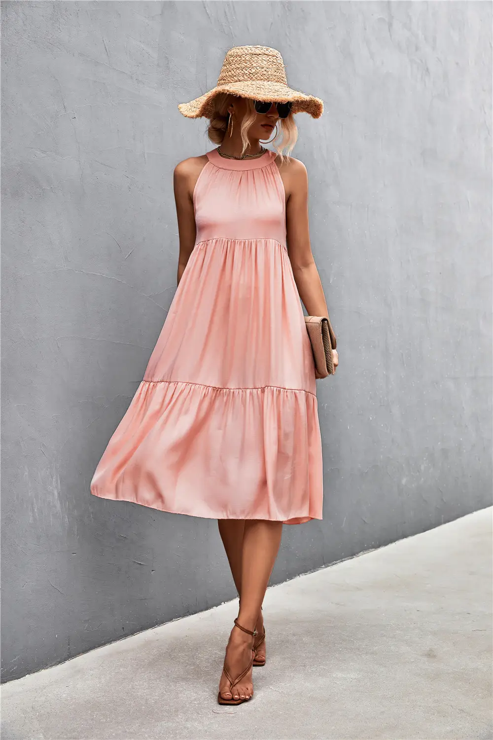 Pink Halter Stitching Dress for Women Spring Summer Wear — feature 38