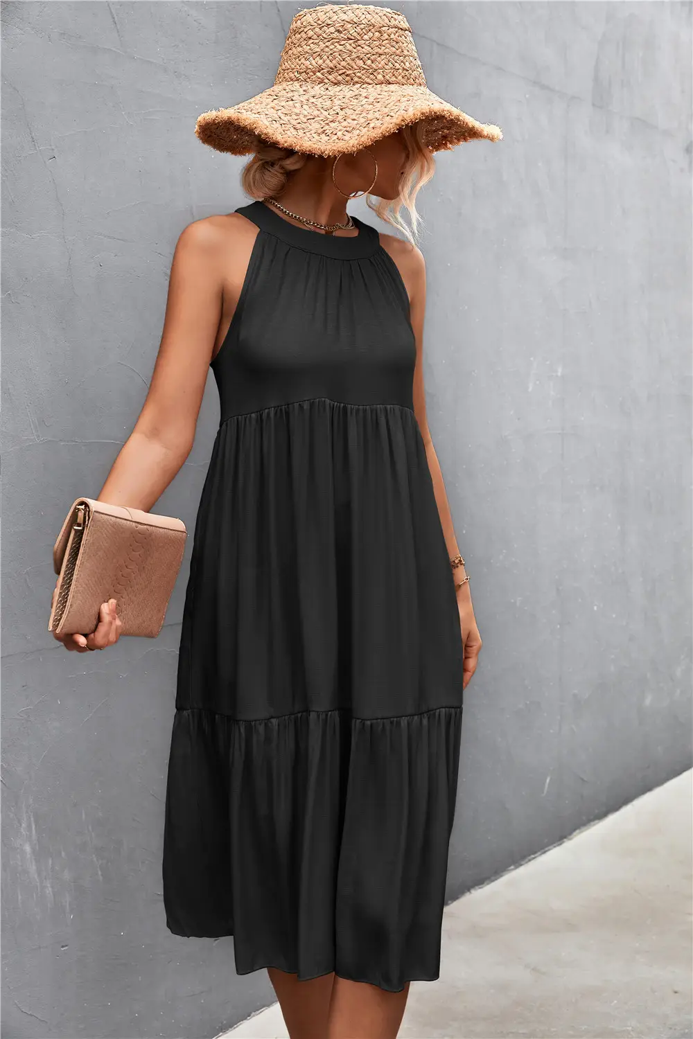 Pink Halter Stitching Dress for Women Spring Summer Wear — feature 41