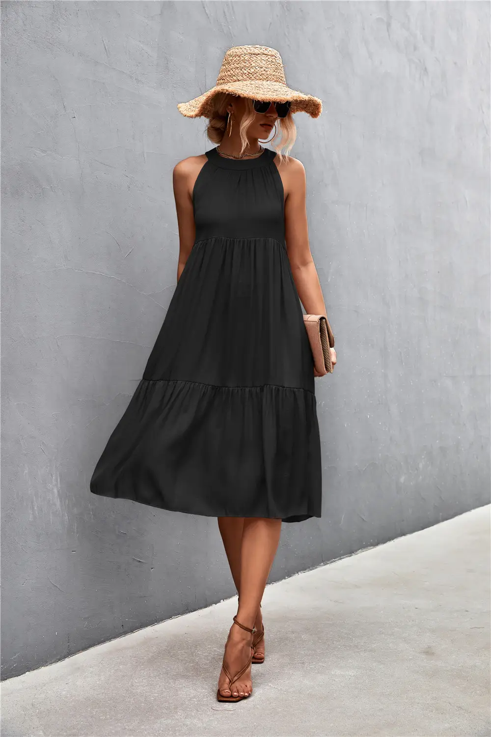 Pink Halter Stitching Dress for Women Spring Summer Wear — feature 44