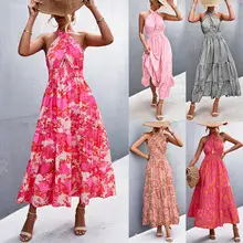 Pink Halter Stitching Dress for Women Spring Summer Wear — feature 9