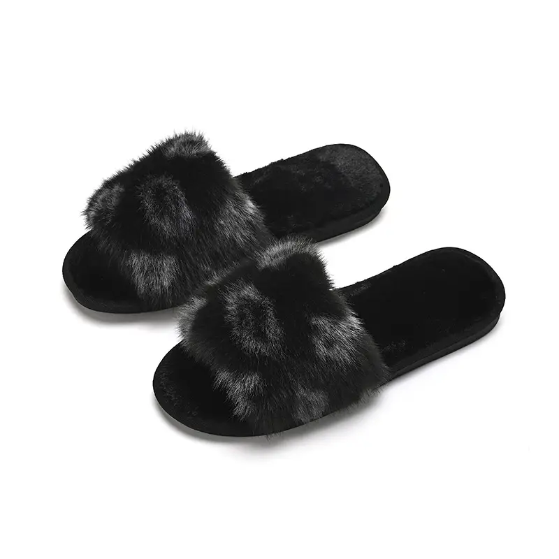 Foreign Trade New Cross-border Fashion Warm Maomao Slippers Women's 2023 Autumn and Winter Home Printed Open Cotton Slippers