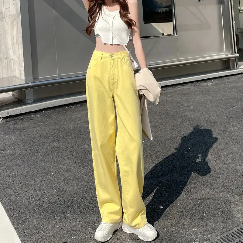 Women Yellow Wide Leg High Waist Jeans 2022 - Image 8