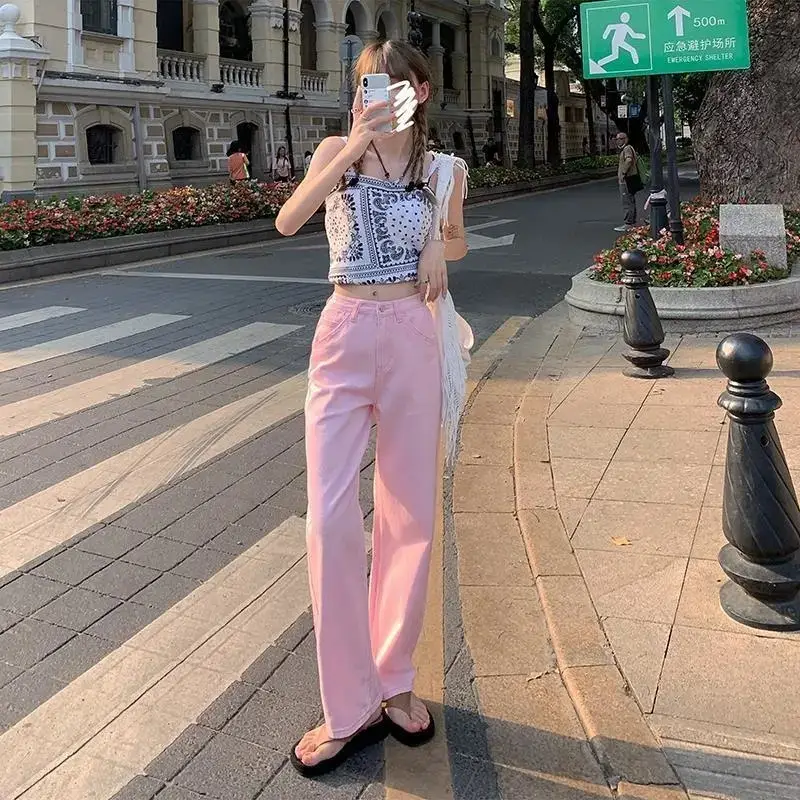 Women Yellow Wide Leg High Waist Jeans 2022 - Image 2