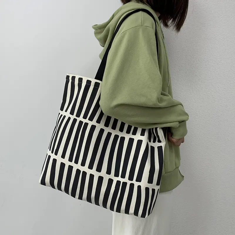Canvas Striped Shoulder Bag for Women College Students - Image 5