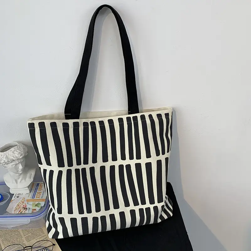 Canvas Striped Shoulder Bag for Women College Students - Image 6