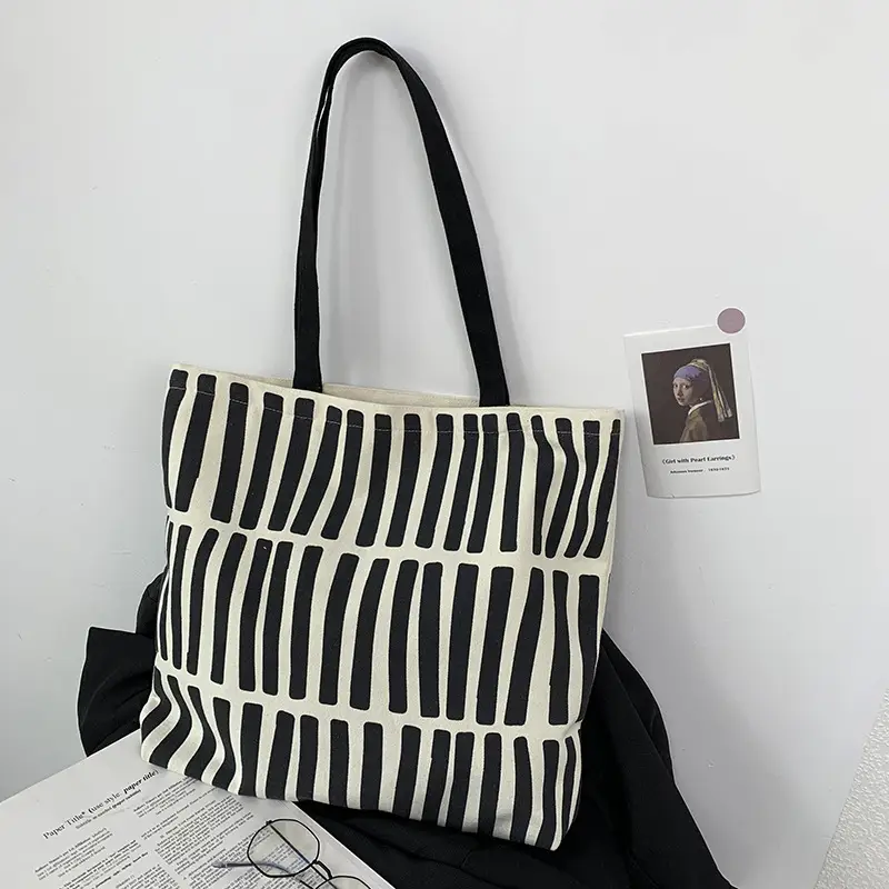 Canvas Striped Shoulder Bag for Women College Students - Image 7