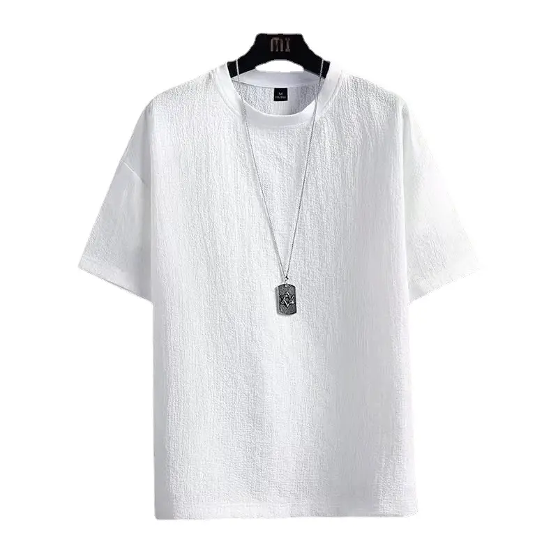 Men Ice Silk T-Shirt Loose Fit Black Grey Stripes - Image 14