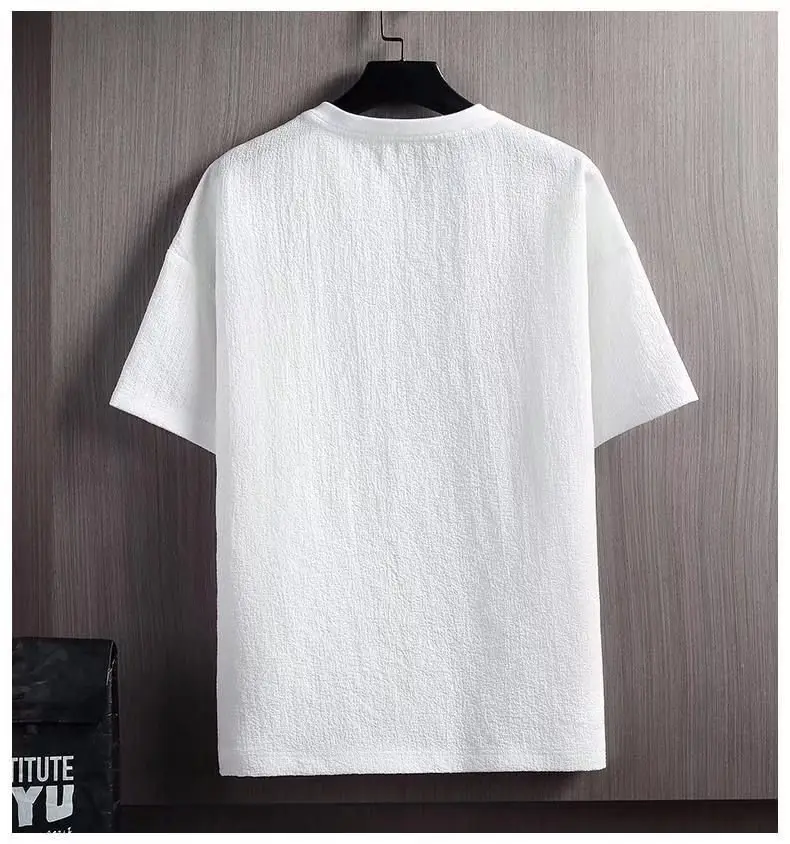 Men Ice Silk T-Shirt Loose Fit Black Grey Stripes — feature 7