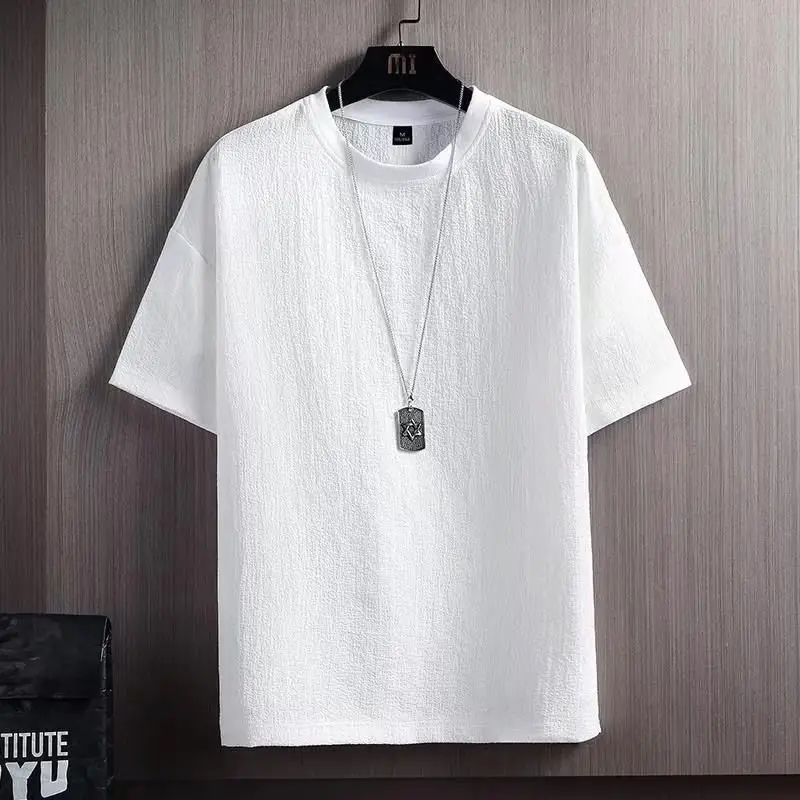 Men Ice Silk T-Shirt Loose Fit Black Grey Stripes - Image 2
