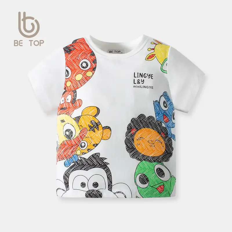 Kids Cartoon T-Shirt White Short Sleeve Korean Boys - Image 2