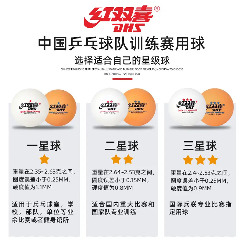 Red double happiness table tennis 3-star one-star two-star match ball table tennis ball new training ball durable playing yellow White