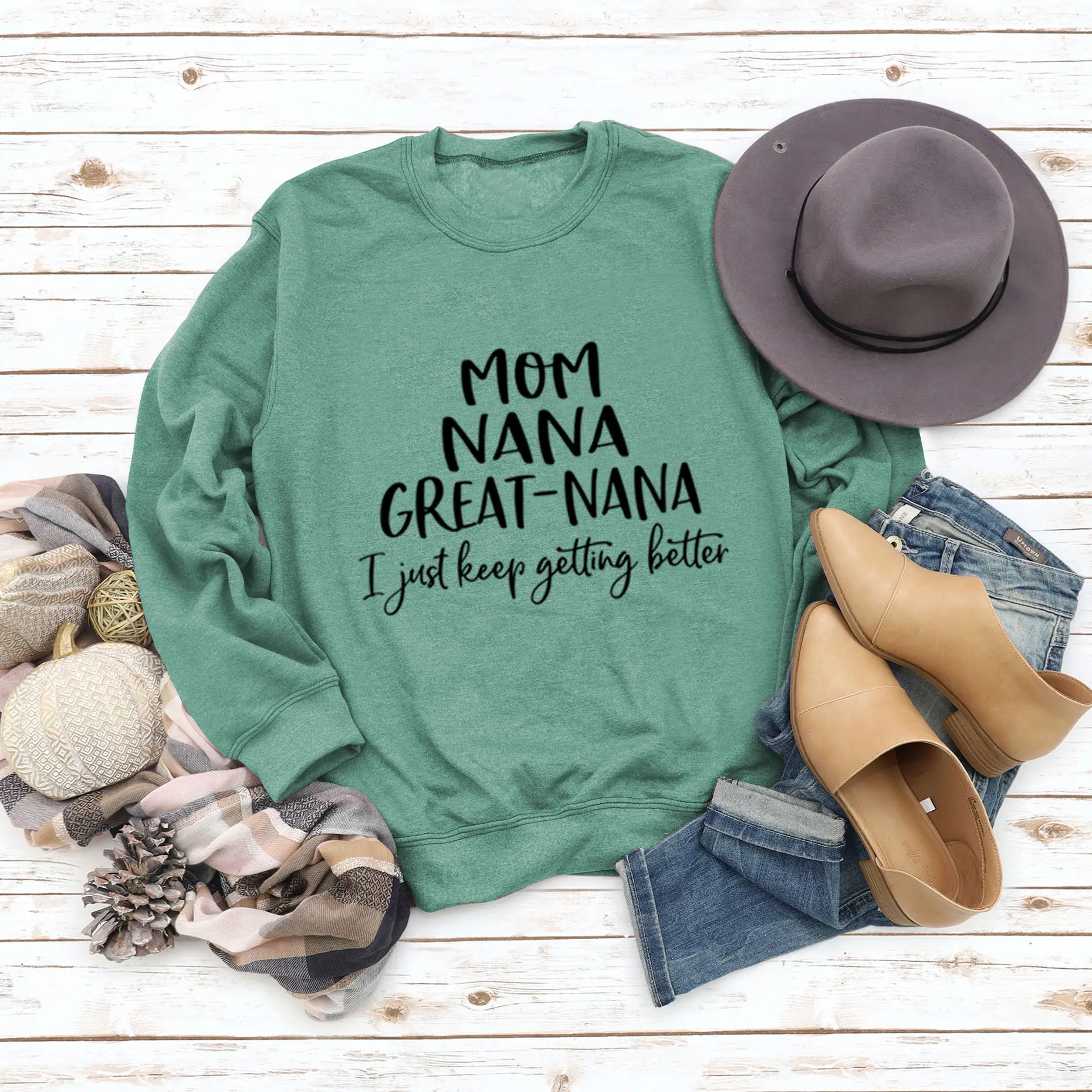 Mom Nana Great Nana Sweatshirt Green Long Sleeve - Image 9