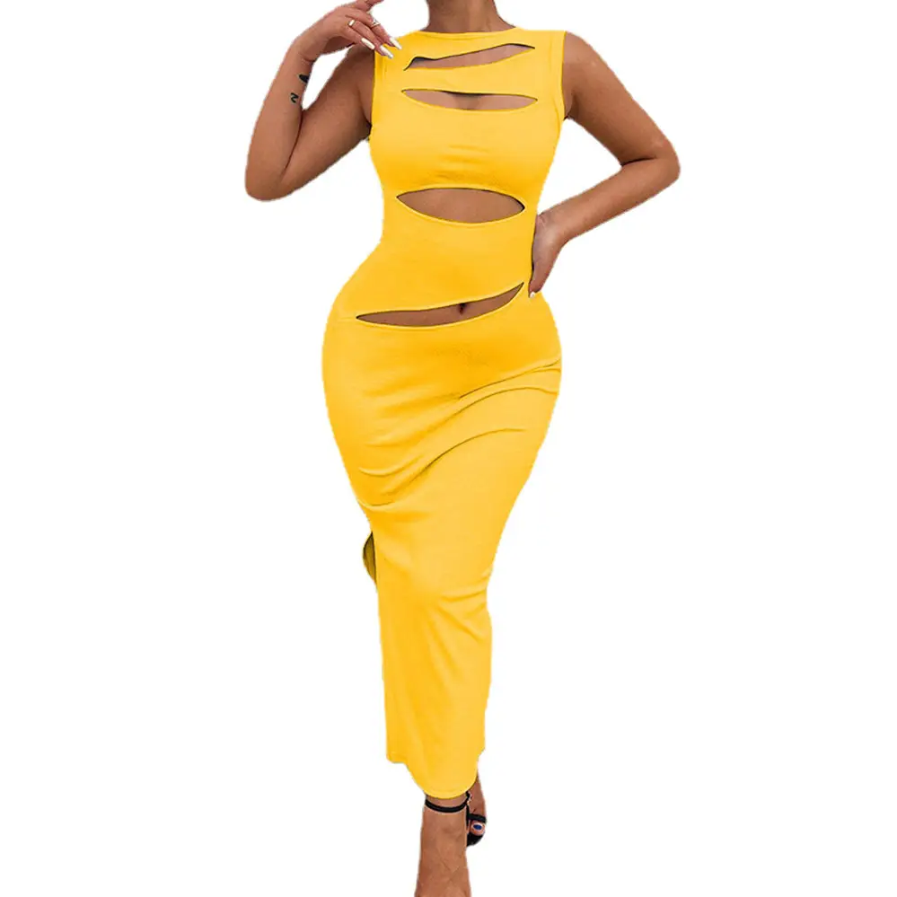 Black Hollow Backless Knitted Dress for Women - Image 9