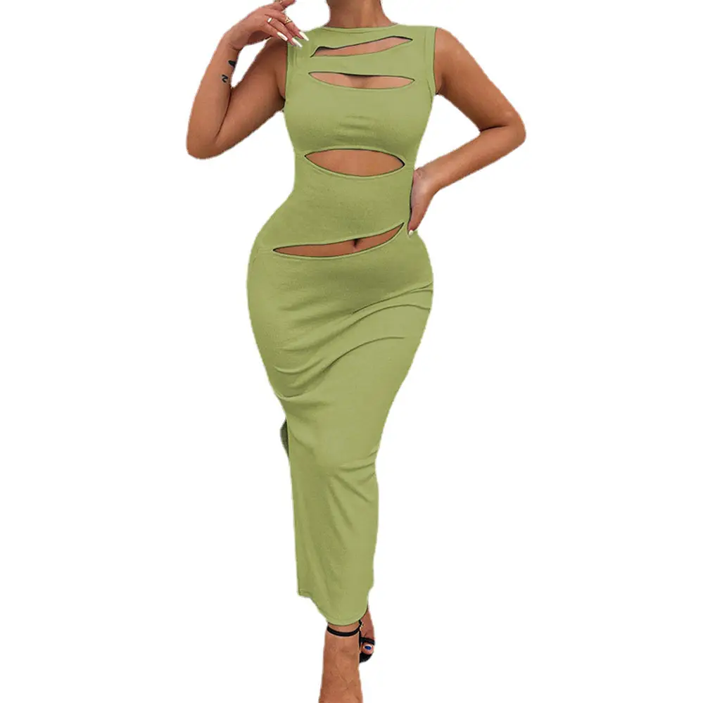 Black Hollow Backless Knitted Dress for Women - Image 10