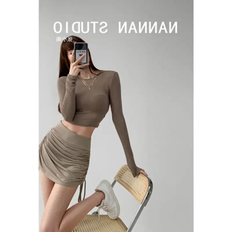 European Hot Girl Style Strap Drawstring Pleated Skirt
